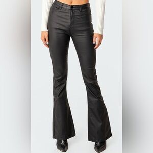 Edikted Black Flared Faux Leather Pants